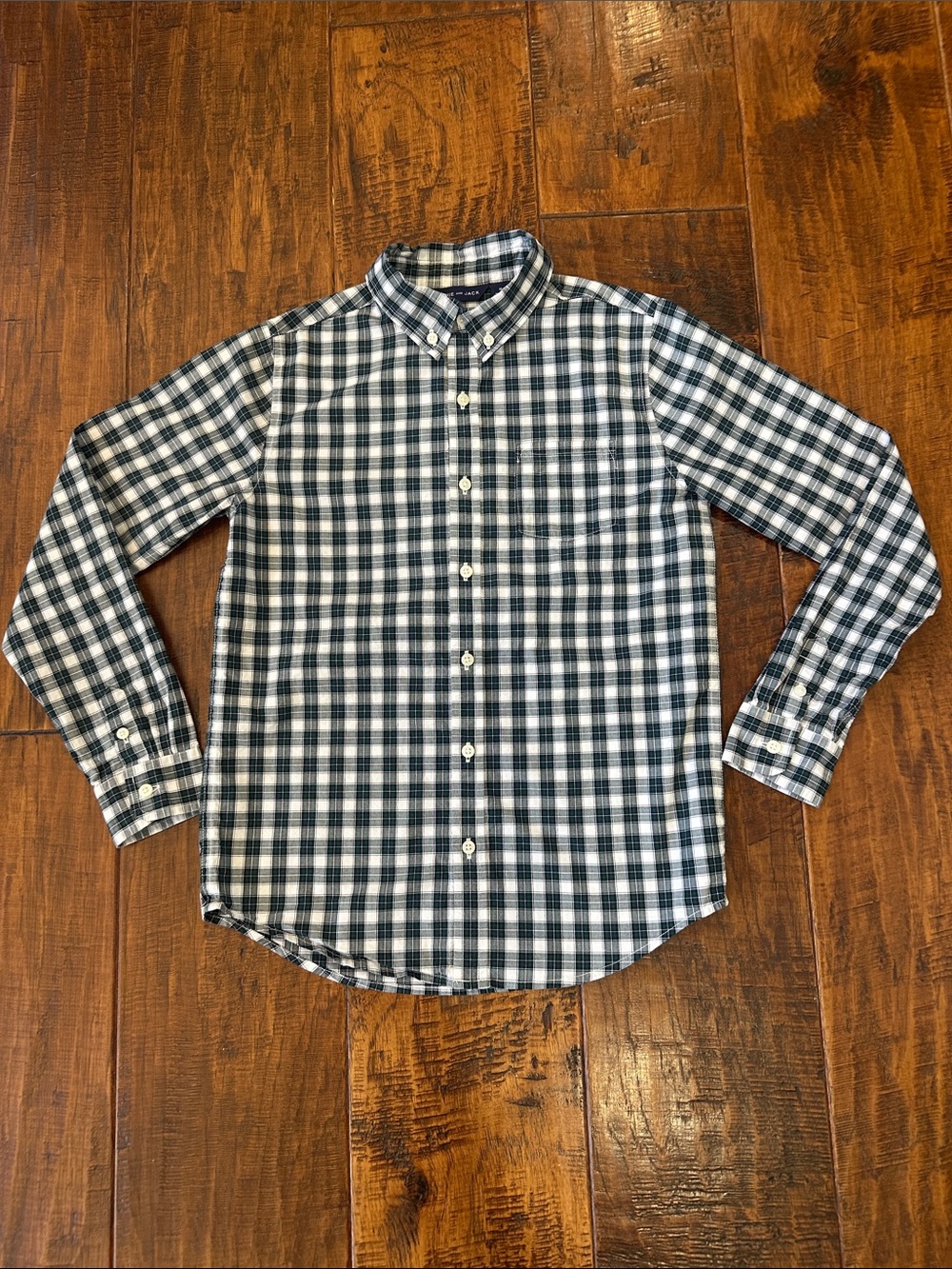 Janie and Jack Boys Forest Green & Navy Plaid Button Down Shirt - Size 10